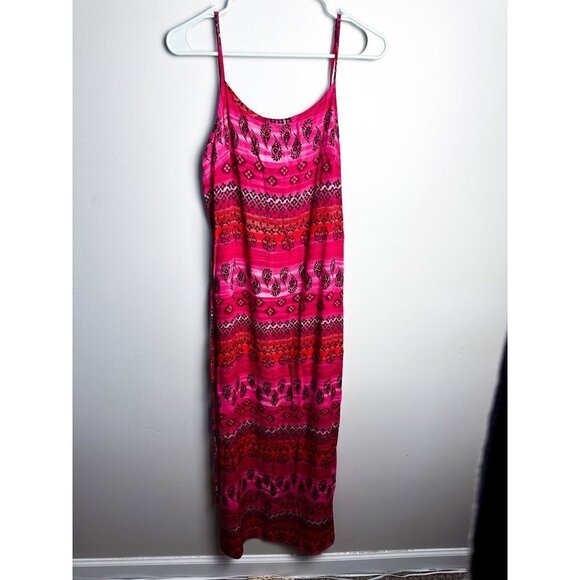 Vintage 90s No Boundaries Pink Tie Waist Colorful Aztec Printed Maxi Dress small - Picture 1 of 9
